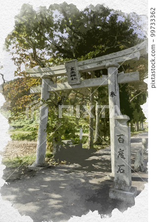 水彩風格的 Hitotonushi Shrine 第二鳥居 Gose City，奈良縣 99733362