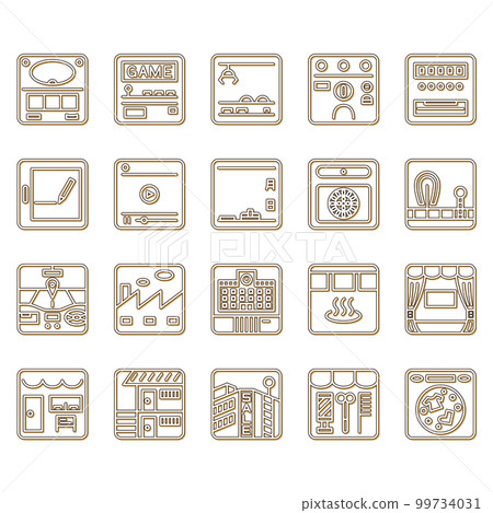 Square line drawing icon set color shadow orange 99734031