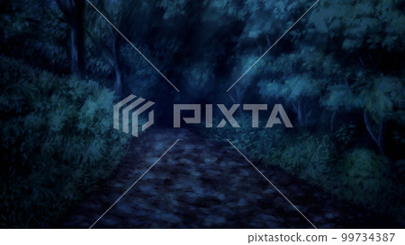 Background illustration A road leading into the depths of the forest (night) Background illustration A road leading into the depths of the forest (night) 99734387