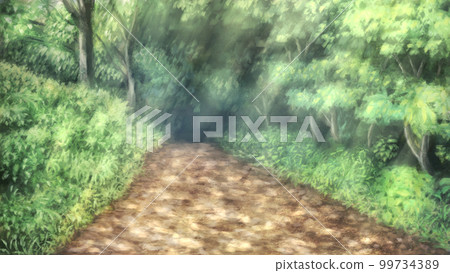 Background illustration A road leading into the depths of the forest (daytime) Background illustration A road leading into the depths of the forest (daytime) 99734389