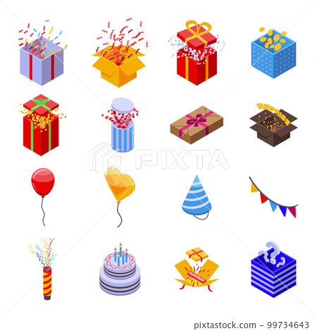 Surprise icons set. Isometric set of surprise vector icons for web design isolated on white background 99734643