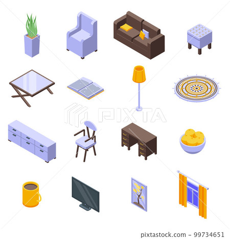 Cozy home icons set. Isometric set of cozy home vector icons for web design isolated on white background Cozy home icons set. Isometric set of cozy home vector icons for web design isolated on white background 99734651