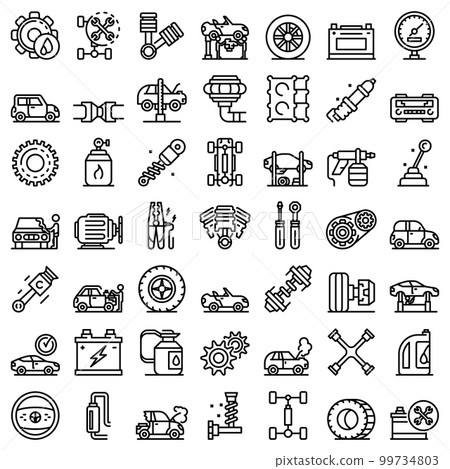 Car mechanic icons set. Outline set of car mechanic vector icons for web design isolated on white background 99734803