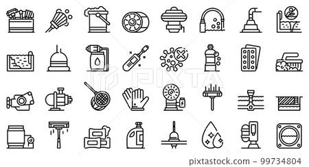 Pool cleaning icons set. Outline set of pool cleaning vector icons for web design isolated on white background 99734804