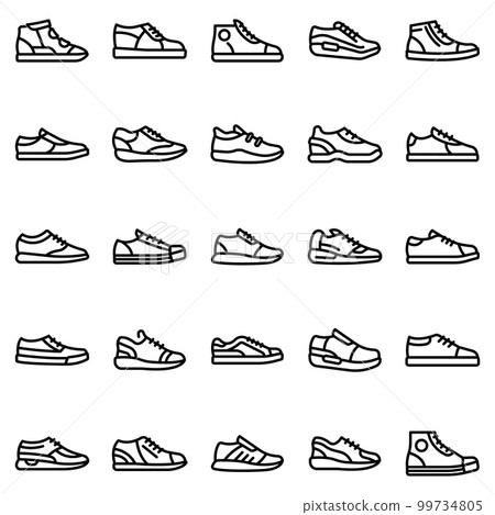 Sneakers icons set. Outline set of sneakers vector icons for web design isolated on white background 99734805