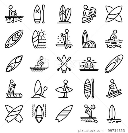 Sup surfing icons set. Outline set of sup surfing vector icons for web design isolated on white background 99734833