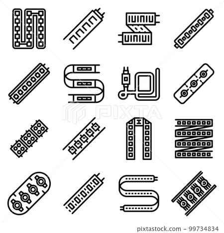 Led strip lights icons set. Outline set of led strip lights vector icons for web design isolated on white background 99734834