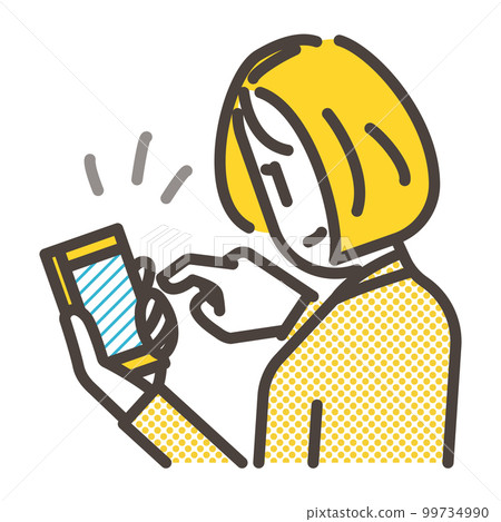 A young woman who touches a smartphone (smartphone) [person vector illustration material] 99734990