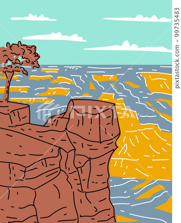 Grand Canyon National Park from Mather Point on South Rim in Arizona WPA Poster Line Art 99735483