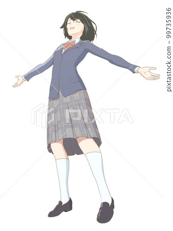 Single person _ Female student taking a deep breath Single person _ Female student taking a deep breath 99735936