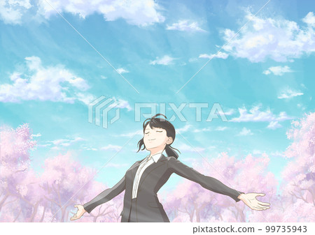 A new member of society who takes a deep breath_with cherry blossoms 99735943