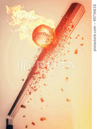 碰撞棒球球和棒球棒結合火和爆炸效果的 3d 插圖 99736638