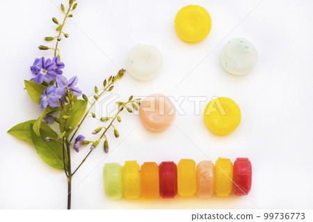cough sore throat pastille extract herbal arrangement flat lay style cough sore throat pastille extract herbal arrangement flat lay style 99736773