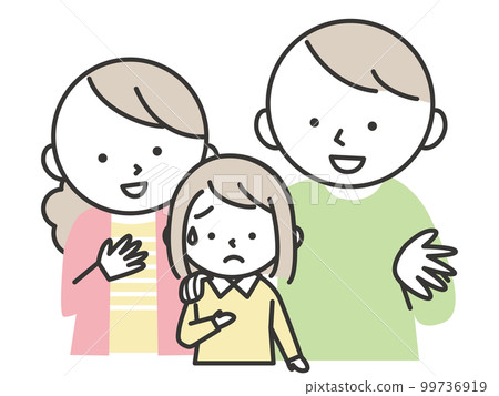 A girl with an uneasy expression and parents who encourage A girl with an uneasy expression and parents who encourage 99736919