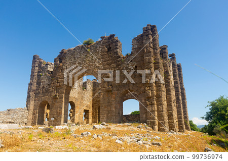 Ruins of bysanitine basilica atop Aspendos Hill. Aspendos Ruins of bysanitine basilica atop Aspendos Hill. Aspendos 99736974