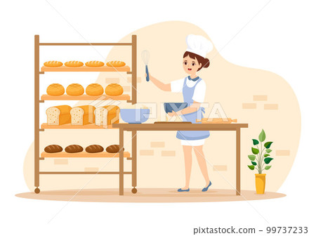 Bread Mill Illustration with Wheat Sacks, Various Breads and Windmill for Web Banner or Landing Page in Flat Cartoon Hand Drawn Templates 99737233