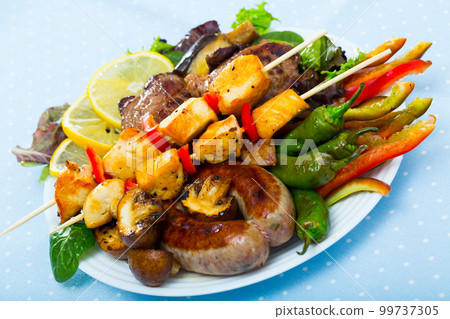 Meshana Scar, dish of bulgarian cuisine with assortiment meat and vegetables Meshana Scar, dish of bulgarian cuisine with assortiment meat and vegetables 99737305