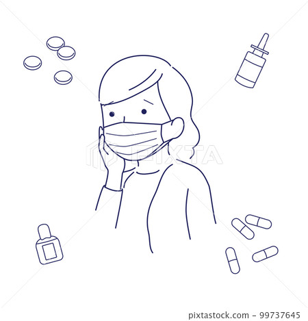 Hay fever woman and medicine Hay fever woman and medicine 99737645