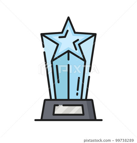 Movie star award trophy glass statue, prize for champion glory in competition. Vector Hollywood fame trophy, top star on pedestal, sport championship 99738289