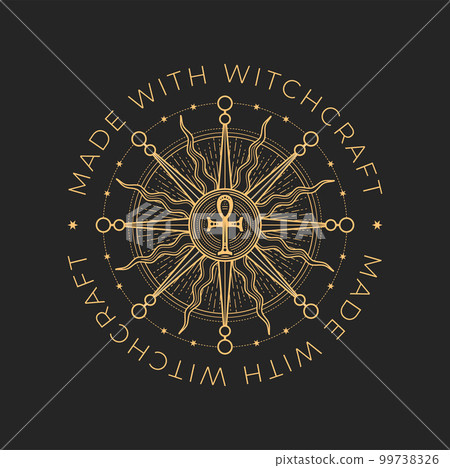 Occultism and witchcraft, magic icon. Egyptian ankh, sun or star astrology, esoteric vector circle icon or sign. Mason occult seal, tarot tattoo ritual symbol or occultism sacred emblem 99738326