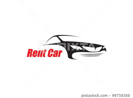Car rent icon. Carsharing and automobile renting, driver hire service, company application vector symbol, graphic pictogram or icon with isolated luxury car, business class sedan auto silhouette 99738388