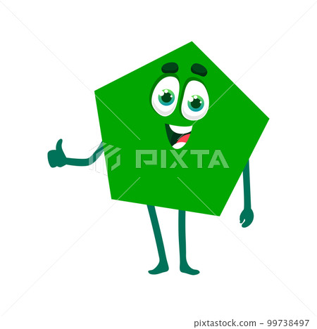 Pentahedron math shape character, green geometric figure personage with five sides. Isolated vector educational creature for kids school mathematics and geometry lessons, education classes element 99738497