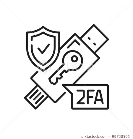 2FA two factor authentication, USB access key token vector icon of 2 step verification. 2FA authentication icon of key token and shield for user identification, secure access and identity verification 99738505