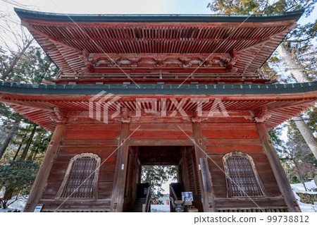 Enryakuji Temple East Pagoda on Mt. Hiei with remaining snow Monjuro Enryakuji Temple East Pagoda on Mt. Hiei with remaining snow Monjuro 99738812