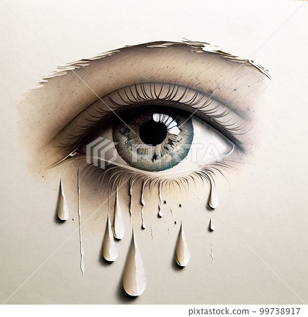 一隻眼睛悲傷地哭泣的現實例證的白皮書 99738917