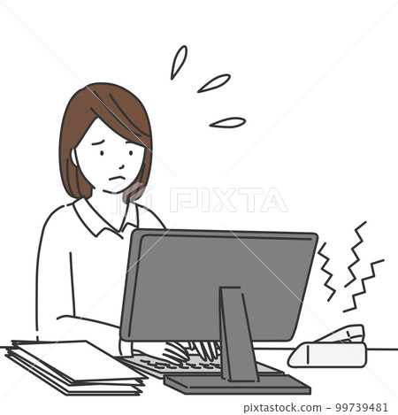 忙碌的女商人使用電腦電話響起 99739481