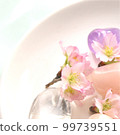 Early-blooming Keio cherry blossoms, crystals, and rose quartz amethyst power stones 99739551
