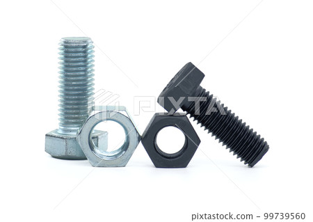 Hexagon bolts and nuts isolated on white 99739560