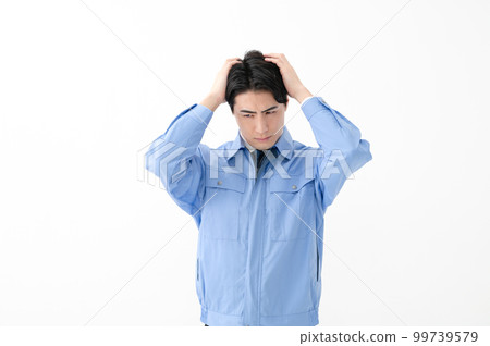 工作服的人，白色背景，擔心 99739579