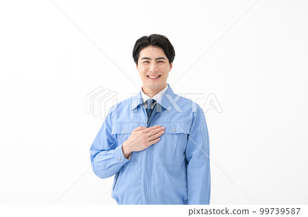 Male in work clothes White background Leave it to me Male in work clothes White background Leave it to me 99739587