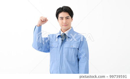 工作服的人，白色背景，膽量姿勢 99739591