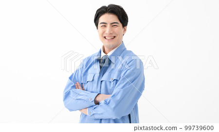 Male in work clothes white background portrait 99739600