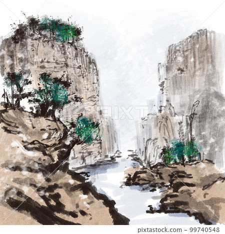 Chinese Landscape Ink Painting Stock Photo, Picture and Royalty