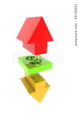 3d rendered arrows with dollar sign in white background 99740881