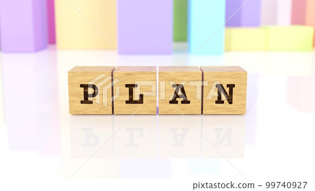Wooden blocks printed with the letters PLAN 99740927
