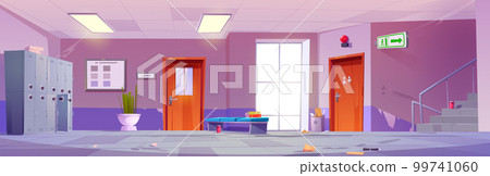 School hallway interior with classroom doors 99741060