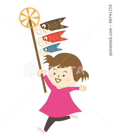 A girl running happily with a carp streamer A girl running happily with a carp streamer 99741159