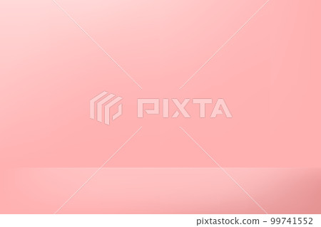 Pink background. Empty studio room for product display. Floor, table and wall space. Pastel color gradient backdrop. Perspective platform for presentation. Vector Pink background. Empty studio room for product display. Floor, table and wall space. Pastel color gradient backdrop. Perspective platform for presentation. Vector 99741552