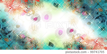 女孩卡通閃閃發光的星星、粉紅玫瑰和花瓣舞動的筆劃彩色插圖 女孩卡通閃閃發光的星星、粉紅玫瑰和花瓣舞動的筆劃彩色插圖 99741705