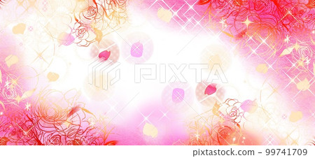 女孩卡通閃閃發光的星星、粉紅玫瑰和花瓣舞動的筆劃彩色插圖 女孩卡通閃閃發光的星星、粉紅玫瑰和花瓣舞動的筆劃彩色插圖 99741709