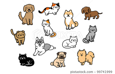 Dog and cat illustration set (handwritten) 99741999