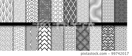 Geometric set of seamless black and white patterns. Simpless vector graphics 99742017