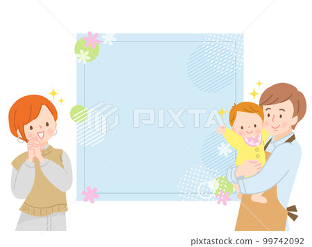 設計框架與嬰兒和微笑的爸爸媽媽 99742092