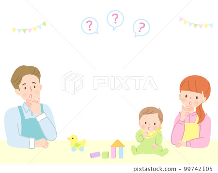 Illustration material of a baby with a troubled expression and dad and mom Illustration material of a baby with a troubled expression and dad and mom 99742105