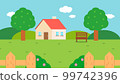 Home and garden scene.Front yard with house vector illustration. Nature landscape with home in summer 99742396