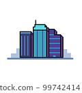 Futuristic Building pixel art style vector.Modern cityscape. Downtown icon concept. Office town landscape. 99742414